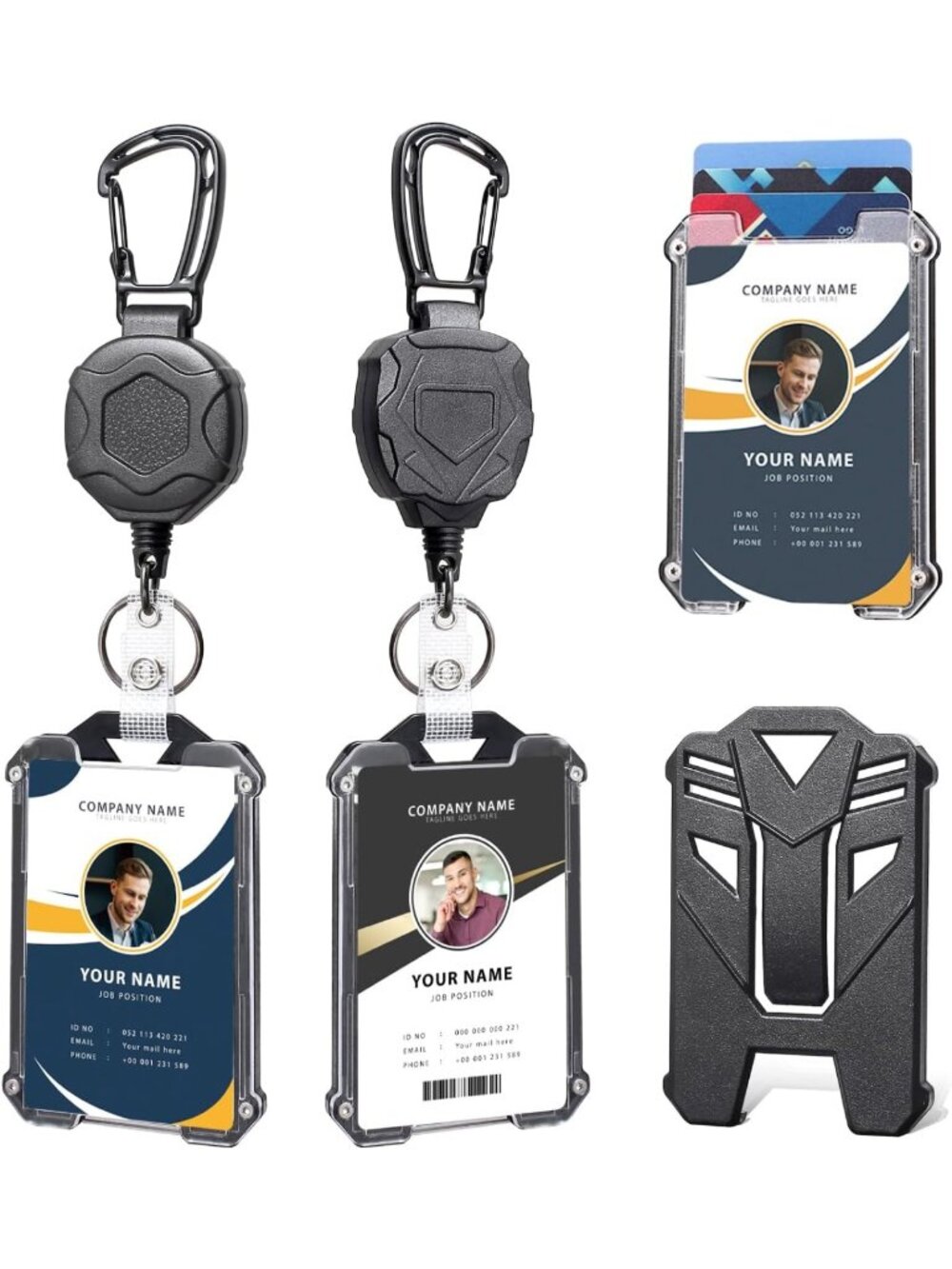 Heavy-Duty Retractable Badge Holder with Carabiner Clip & Lanyard for ID Cards